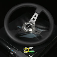 Nrg 350mm 3deep Dish 6-holes Steering Wheel Black Leather Gun Metal 3 Spokes