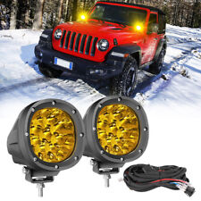 Pair 4in Round Led Fog Amber Light Spot Flood Bumper Driving Pods Offroadwire