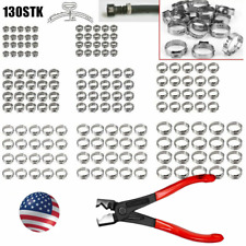 130x Assorted Hose Clamp Stainless Steel Ear Cinch Rings Crimp Pinch Set Pliers