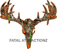 Camo Orange Deer Skull S4 Vinyl Sticker Decal Hunting Buck Bow Whitetail Trophy