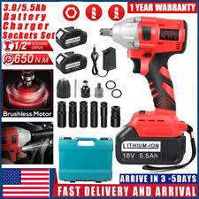Cordless Electric Impact Wrench Gun 12 High Power Driver With 2 Battery 18v