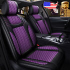 Purple 5-seater Car Pu Leatherflax Seat Cover Set Kit Universal Frontrear