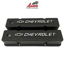 Small Block Chevy Tall Black Valve Covers - Raised Chevrolet Bowtie Logo