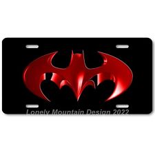 Cool Batman Inspired Art Red On Black Flat Aluminum Novelty License Tag Plate