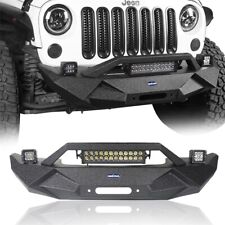 Textured Black Stubby Front Bumper Bar W Winch Plate For Jeep Wrangler Jk 07-18