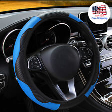 Leather Car Steering Wheel Cover Breathable Anti-slip Black Blue Car Accessories