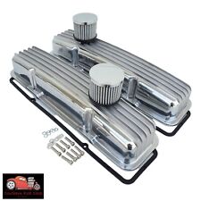 Small Block Chevy Polished Aluminum Finned Short Valve Covers Sbc 350 Breathers