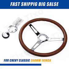 350mm 14inch Wood Steering Wheel 6 Bolts Button With Horn Kit For Chevy Classic
