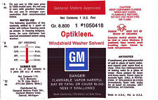 Buick Optikleen Windshield Wiper Washer Glass Solvent Bottle Decal Sticker Nos