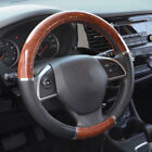 Wood Grain Car Steering Wheel Cover Accessories For Good Grip Black Syn Leather
