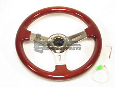 Nrg Classic Wood Grain Steering Wheel Brown 330mm With 3 Spoke Center In Chrome