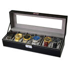 Nex 6 Slot Leather Watch Box Display Case Organizer Glass Jewelry Storage Black
