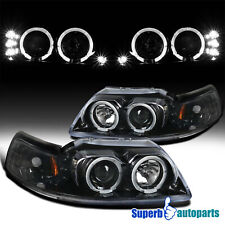Fits 1999-2004 Ford Mustang Led Dual Halo Polished Black Projector Headlights