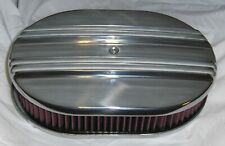 12 Nostalgic Oval Finned Polished Aluminum Air Cleaner W Red Washable Filter