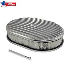 12 Oval Full Finned Air Cleaner Polished Aluminum For Sbc Chevy Bbc Ford Mopar