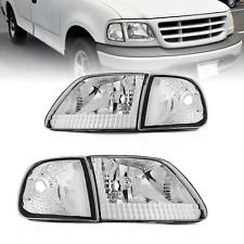 Pair Headlights Chrome Wclear Corner For 1997-2003 Ford F15097-02 Expedition