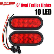 2 Red 6 Oval Trailer Lights 24 Led Stop Turn Tail Truck Sealed Grommet Plug Dot
