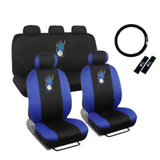 New Blue Hawaiian Floral Front Back Car Seat Cover Steering Wheel Cover Set