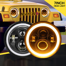 Pair 7 Inch Round Led Headlights Halo Angle Eyes For Jeep Wrangler Jk Lj Tj Cj