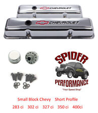 1960-1986 Chevrolet Small Block Valve Cover Kit Bowtie Chrome Short Low Profile