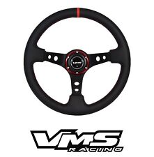 Vms Racing Universal 6-bolt 350mm Leather Red Deep Dish Steering Wheel For Honda