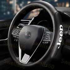 Black 15 Diameter Car Auto Steering Wheel Cover Genuine Leather For Jeep New