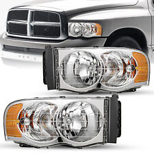 Pair Headlamps For 2002-2005 Dodge Ram 1500 2500 3500 Chrome Amber Headlamps