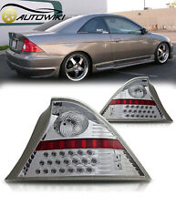 Led Tail Lights For 2001-2003 Honda Civic Coupe Chrome Clear Lens Rear Lamp Pair