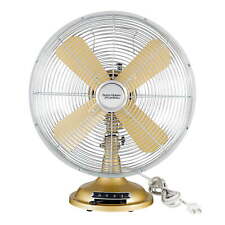 New 12 Inch Retro 3-speed Metal Tilted-head Oscillation Table Fan Gold