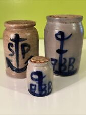 Antique Abb Sp Anchor Salt Glazed Pottery Mustard Pots Corks Minis 2-4.25