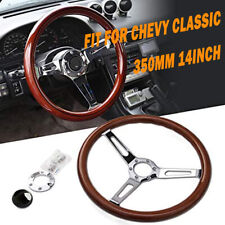 350mm 14inch Wood Steering Wheel 6 Bolts Button W Horn Kit For Chevy Classic