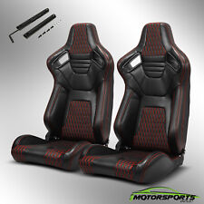 Unversal Main Black Pvc Red Stitching Leather Leftright Racing Seats Slider