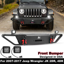 For 07-18 Jeep Wrangler Jkjku Steel Front Bumper Wled Lights Powder Coated