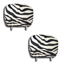 New Zebra Print Headrest Covers Black White Pair 12 X 9 Universal Fit - Pair
