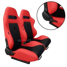 Pair Tanaka Red Pvc Leather Black Suede Racing Seats Fits Ford All Mustang