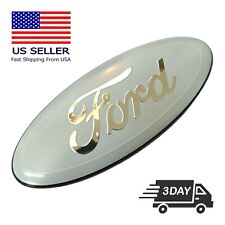 Ford White Chrome 2005-2014 F150 Front Grille Tailgate 7 Inch Oval Emblem 1pc
