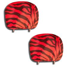 New Zebra Print Headrest Covers Black Red 12 X 9 Universal Fit - Pair