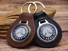 New Rare Vintage Blue Mercedes - Benz Car Leather Key Chain Ring Fob Nos