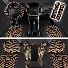 Beigeblack Zebra Animal Print Full Seat Cover Set Fits Car Truck Van Suv- 12 Pc
