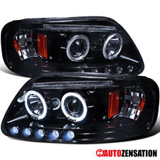 Fit 1997-2003 Ford F150 Expedition Led Halo Projector Headlights Blacksmoke