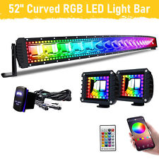 52 Inch Curved Rgb Led Light Bar Chasing 4 Cube Pods Lamp Offroad For Suv Ford