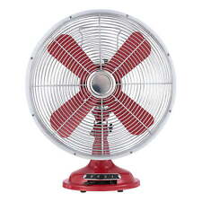 12 Inch Retro 3-speed Metal Tilted-head Oscillation Table Fan Red New