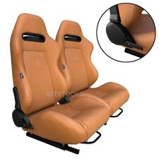 2 X Tanaka Tan Pvc Leather Racing Seats Reclinable Sliders Fits For Vw