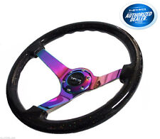 Nrg 350mm 3deep Dish 6-hole Sparkle Black Wood Steering Wheel Neo Chrome Spokes