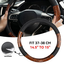 15 Wood Grain Black Two Tone Leather Steering Wheel Cover Protector Universal