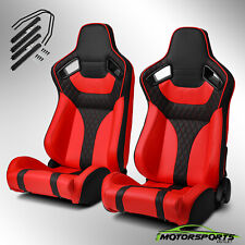 2x Universal Main Black Red Side Pvc Leather Reclinable Sport Racing Seats