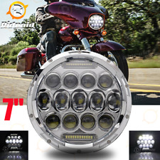 For Harley Round 7inch Led Motorcycle Headlight Hilo Beam White Drl Headlamp