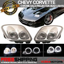 Fits 97-04 Chevy Corvette C5 Chrome Projector Head Light Lamp Dual Led Halo Rims