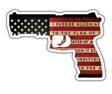 American Flag Gun Sticker Usa Pistol Hard Hat Bumper Vehicle Pledge Allegiance