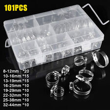 101pcs Hose Clamp Set Sliver Stainless Steel Worm Gear Hose Clamps Universal Us